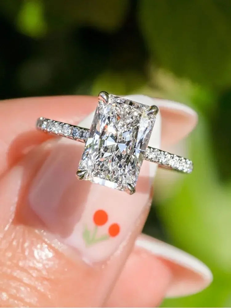 925 Sterling Silver Gorgeous Shiny 2-5CT Rectangle Zircon Ring For Women Anniversary Wedding Luxury High Quality Fine Jewelry