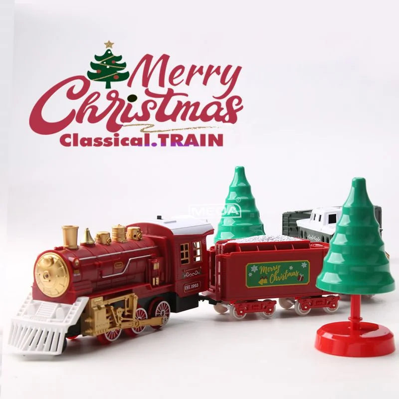 Battery Powered Christmas Electric Trains Toy with Light&Sound Kids Engineering Car Xmas Railway Track Vehicle Birthday Gift