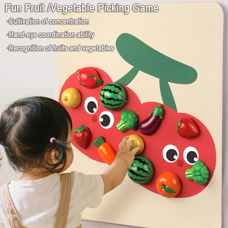 Baby Felt Board Pretend Play KitchenToy Fence/Wall Sticker Simulation Fruits Vegetables Pick Game Fine Motor Skills EducatToy