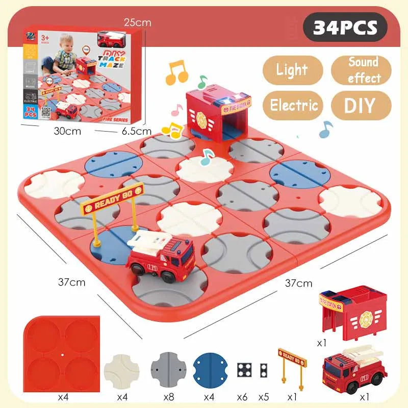 Kid Track Car Puzzle Set Toy DIY Assembling Maze Map Sound Light Electric Rail Car Logical Thinking Trainting Intellectual Game