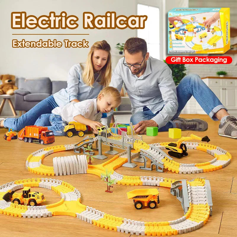DIY Building Block Track Splicing Puzzle Toy, Electric Track Toy Engineering Minin Car Set Puzzle Kids Toys Track Car Train Toys
