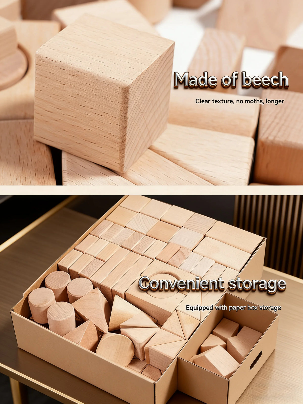 100 Pcs Beech Wooden Building Blocks Kids Formaldehyde-Free Large Size Anti-Swallowing Imagination Creative Construction Play
