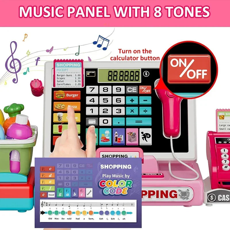 Shopping Cash Register Playset with Real Calculator, Pretend Play Store, Learning Toy, Christmas/Halloween/New Year Gift