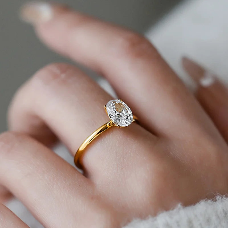 GRA 1-3CT 925 Sterling Silver Engagement Rings Oval Cut Solitaire Cubic Zirconia Wedding Promise Rings for Women Fine Jewelry