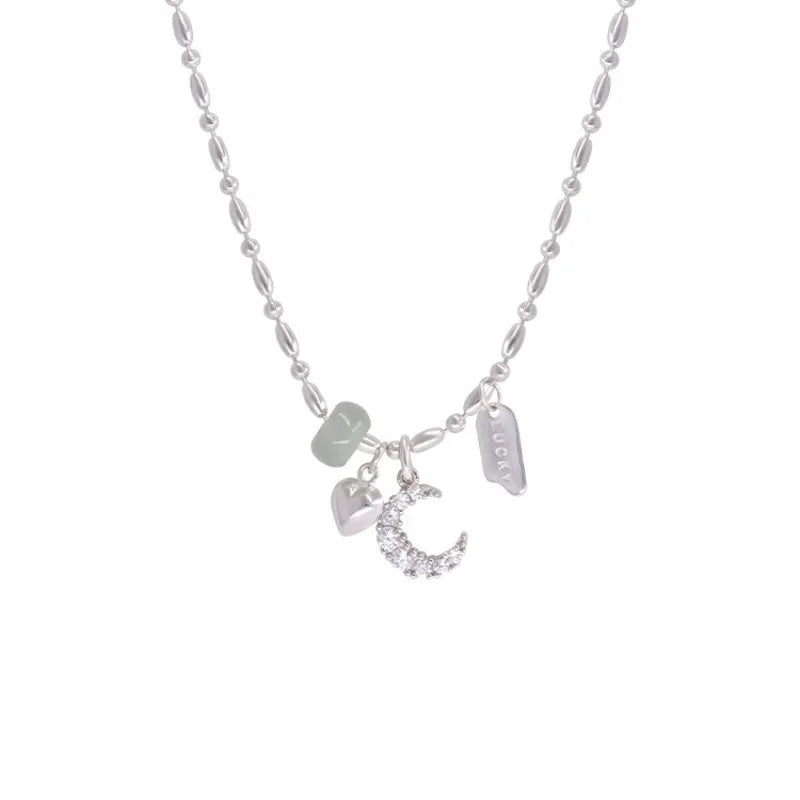 VENTFILLE 925 Sterling Silver Zircon Love Heart Necklaces for Women Girl Moon Luck Hotan Jade Jewelry Dropshipping