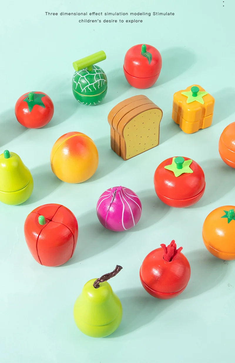 Magnetic Wooden Cutting Fruits Vegetables Pretend Play Simulation Kitchen Toys Classic Game Montessori Educational Toys For Kids