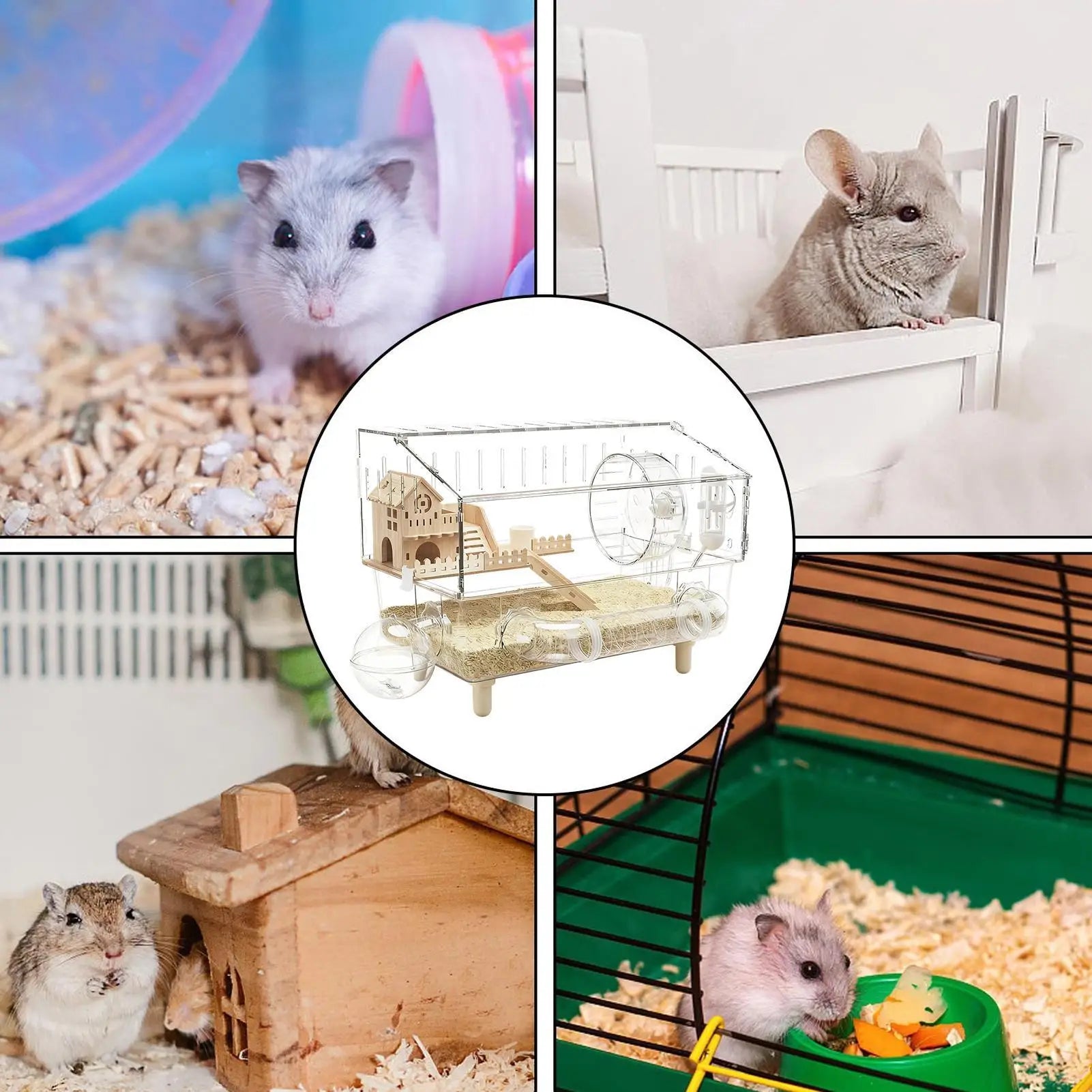 Hamster Habitat 2-Layer Clear Habitat 17.7x11x13.3 Inch Acrylic Small Animal House for Monitoring Breeding Hedgehog Ferret