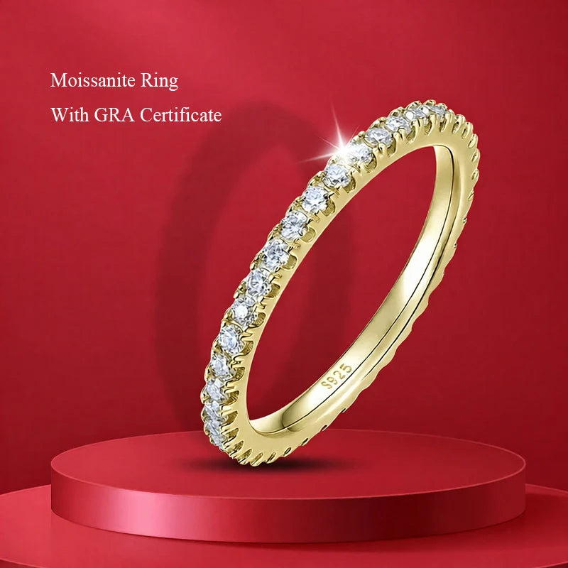 1.0mm-3.5mm Round Brilliant Cut Moissanite Wedding Rings Half Eternity Band 925 Silver Lab Diamond Wedding Ring With Certificate