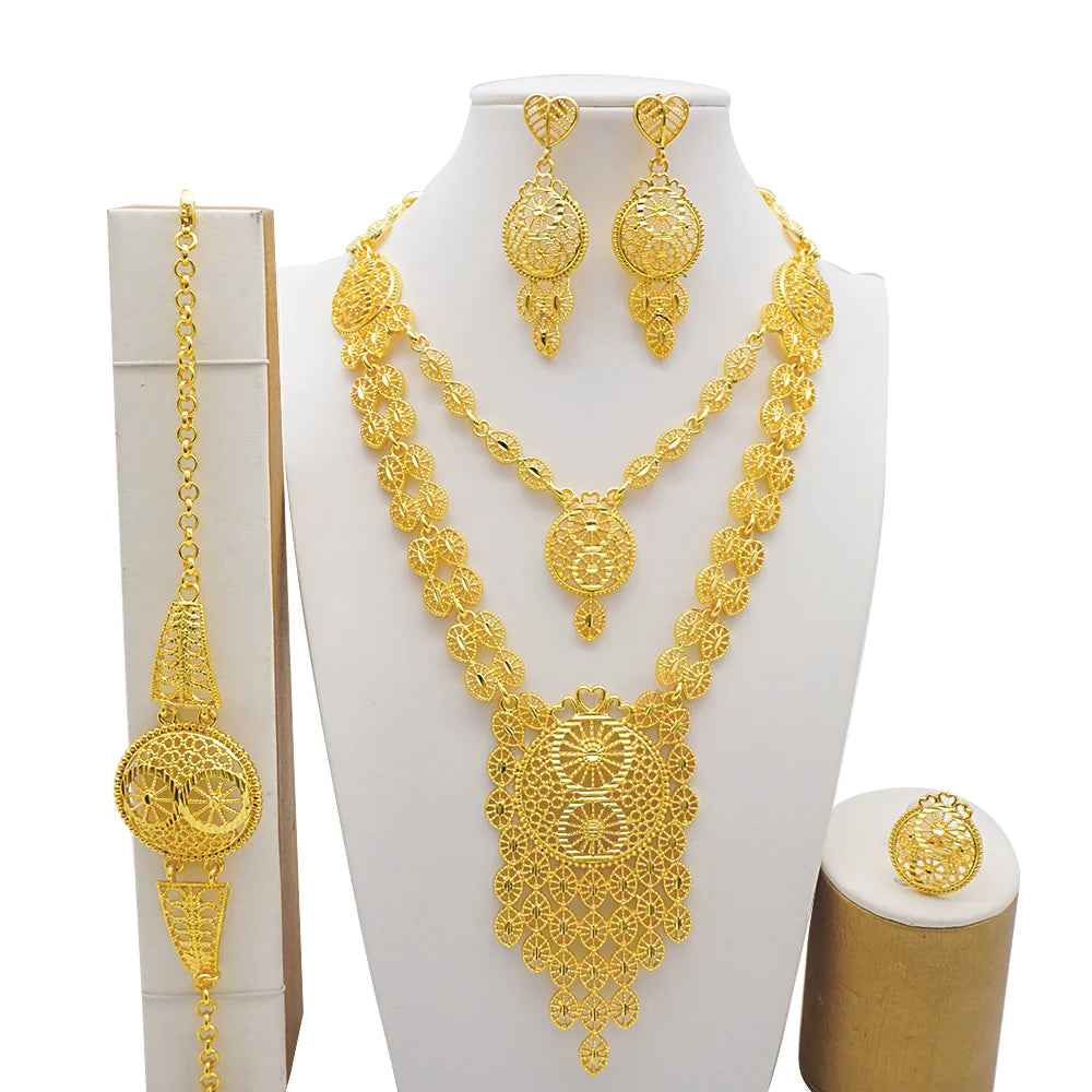 Ethiopian Fashion Women's Jewelry Set African Wedding Jewelry Set Necklace, Bracelet, Earrings, and Ring Set