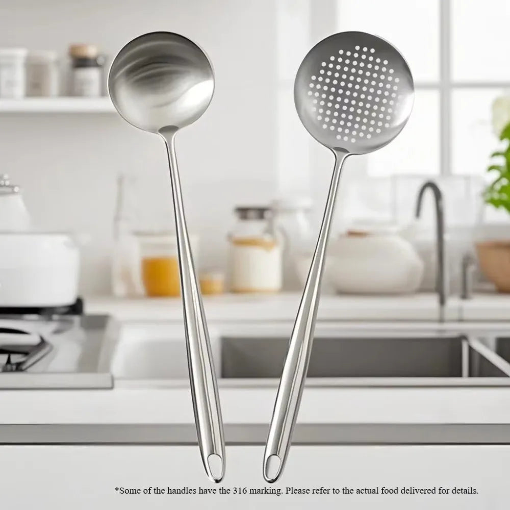Thickened 304 Stainless Steel Anti-Scald Spatula Set, Cooking Spatula, Kitchenware, Household Woks, Soup Spoons, Strainers