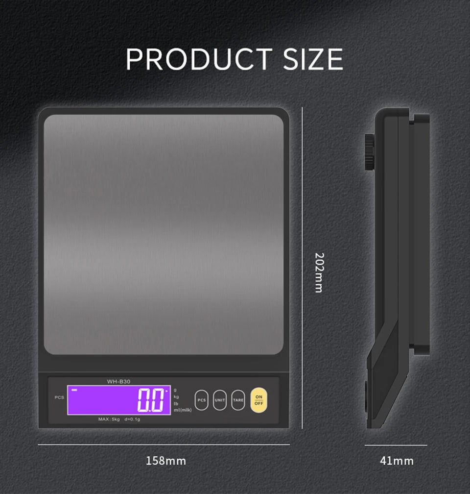 5kg/10kg Rechargeable Kitchen Scale Fully Waterproof LCD Display Stainless Steel Electronic Scale Household Weighing Baking Tool