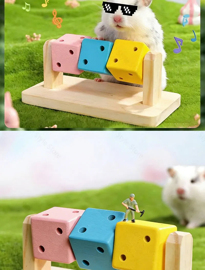 Wooden Hamster Fun Cube Chew Toy Colorful Natural Wood Teeth Grinding Toy Hideout Plaything for Syrian Hamster