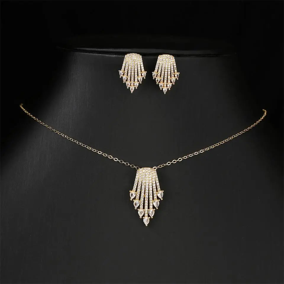ZAKOL Luxury Retro Micro-set Zircon Women's Necklace Earrings Two-piece Set Temperament Elegant Charm Wedding Party Jewelry Sets