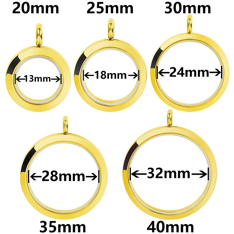 5Pcs 20-40mm Stainless Steel Glass Memory Cremation Urn Locket Pendant Openable Round Reliquary Photo Medaillon Colgantes