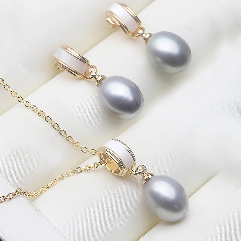 Real Natural Freshwater Pearl Necklace Earrings Set,925 Silver Set of Earrings With Pearls Wife Mother Birthday Gift Pink White