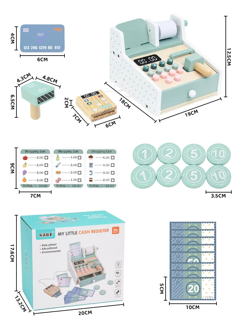 Kids Wooden Simulation Supermarket Checkout Counter Toy Cash Register Kids Role-Play Toys Kitchen Toys Girls Pretend Play
