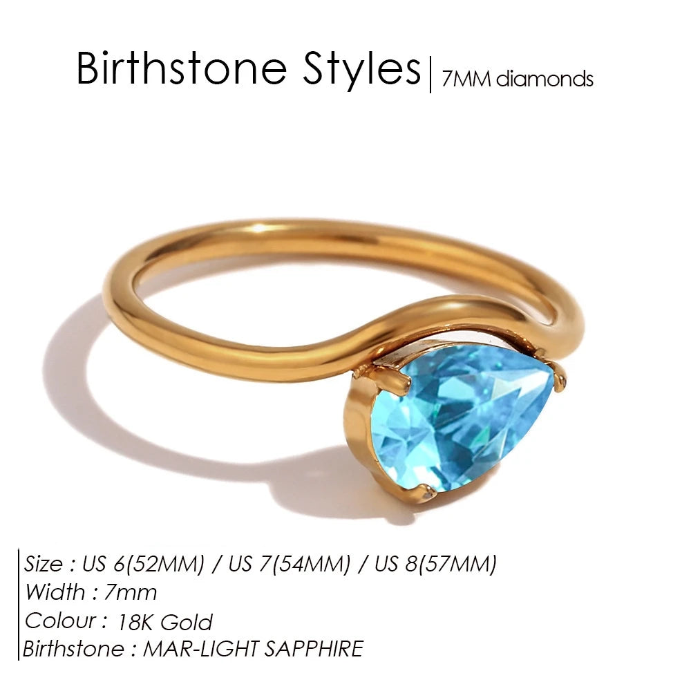 St-Delan Women's High-End Birthstone Ring 12 Colors Teardrop Zircon Ring Perfect Birthday Gift Jewelry Bulk Wholesale