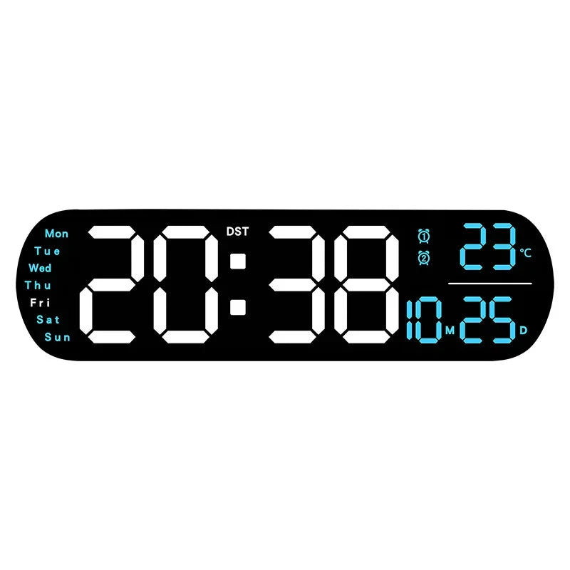 LED Digital Wall Clock With Remote Control Ambient Lights Time Date Temperature Display Alarm Clocks For Home Living Room Decor