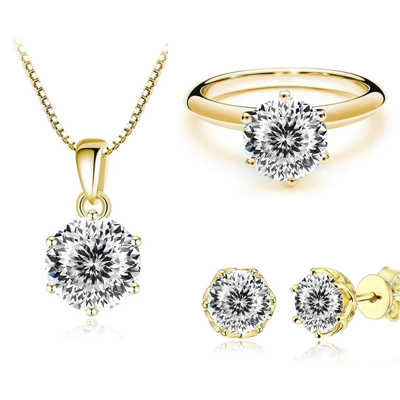 JoyceJelly 1Carat Moissanite Jewelry Set For Women Sterling S925 Silver Gold Plated Necklace Earrings Ring GRA Certified Wedding