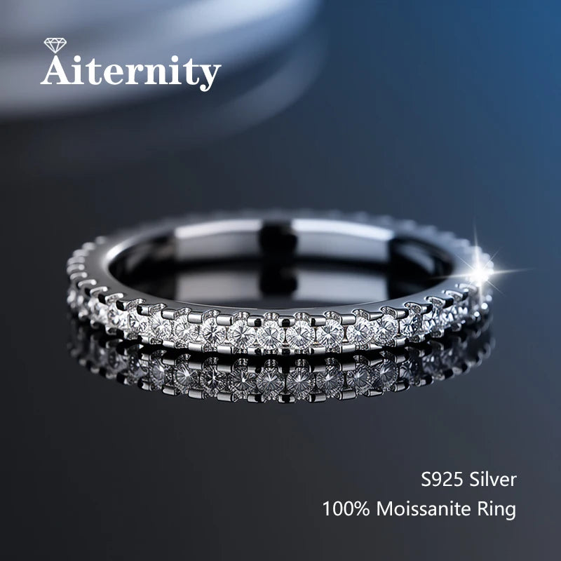 Moissanite Ring 925 Sterling Silver with White Gold Plated Lab Diamond Eternity Band Engagement Wedding Rings for Women