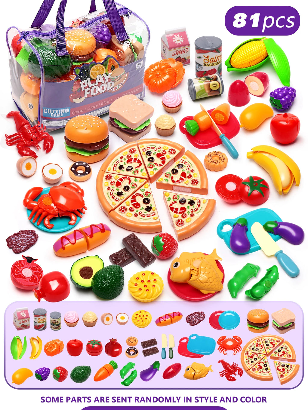 81pcs Kitchen Cute Fun Play Home Toys Simulation Fruit Kitchenware Vegetable Pizza