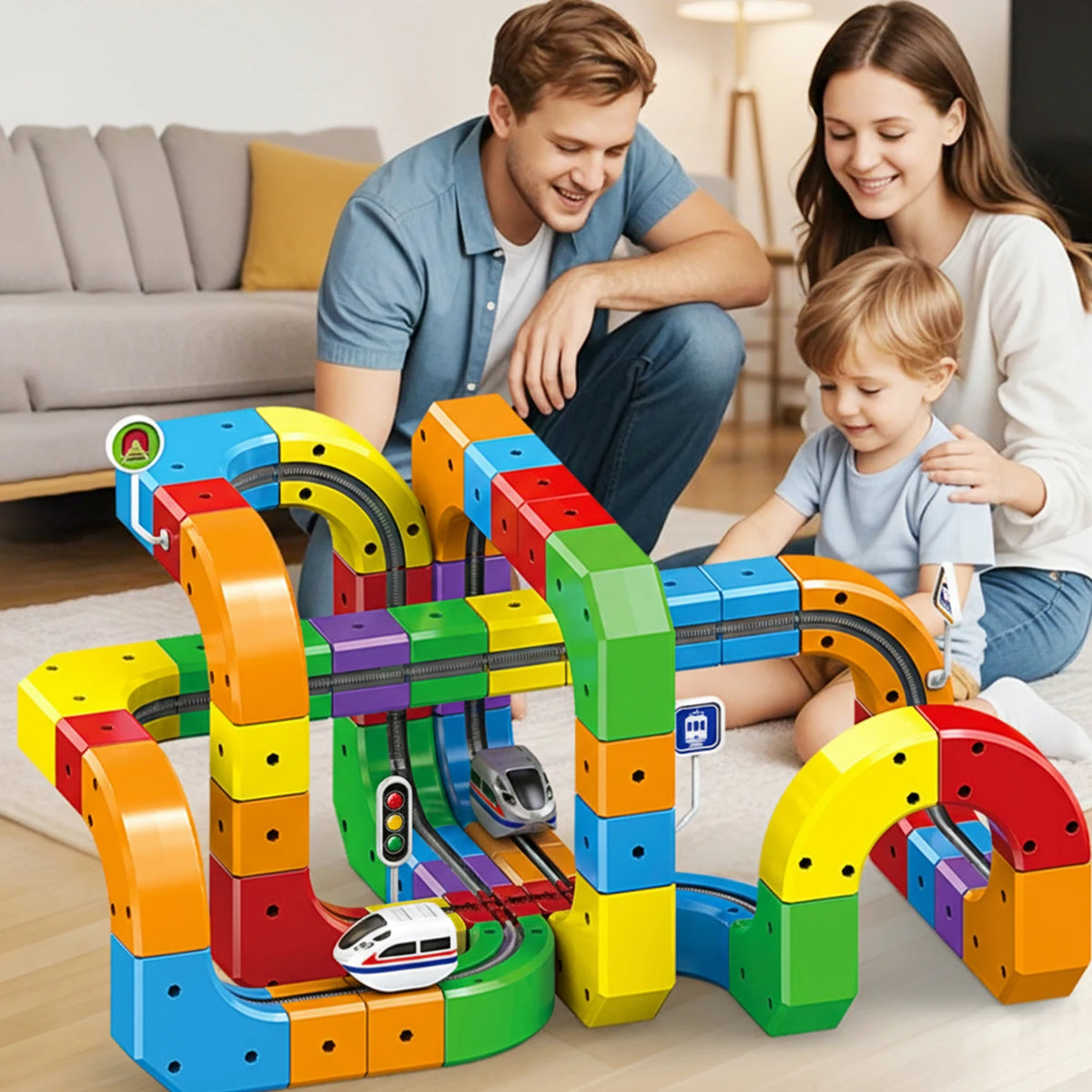 Electric Magnetic Track Set with Anti-Gravity Vehicles 100+ Pieces STEM Building Toys DIY Railway Toy Gift Box For Kids Gift
