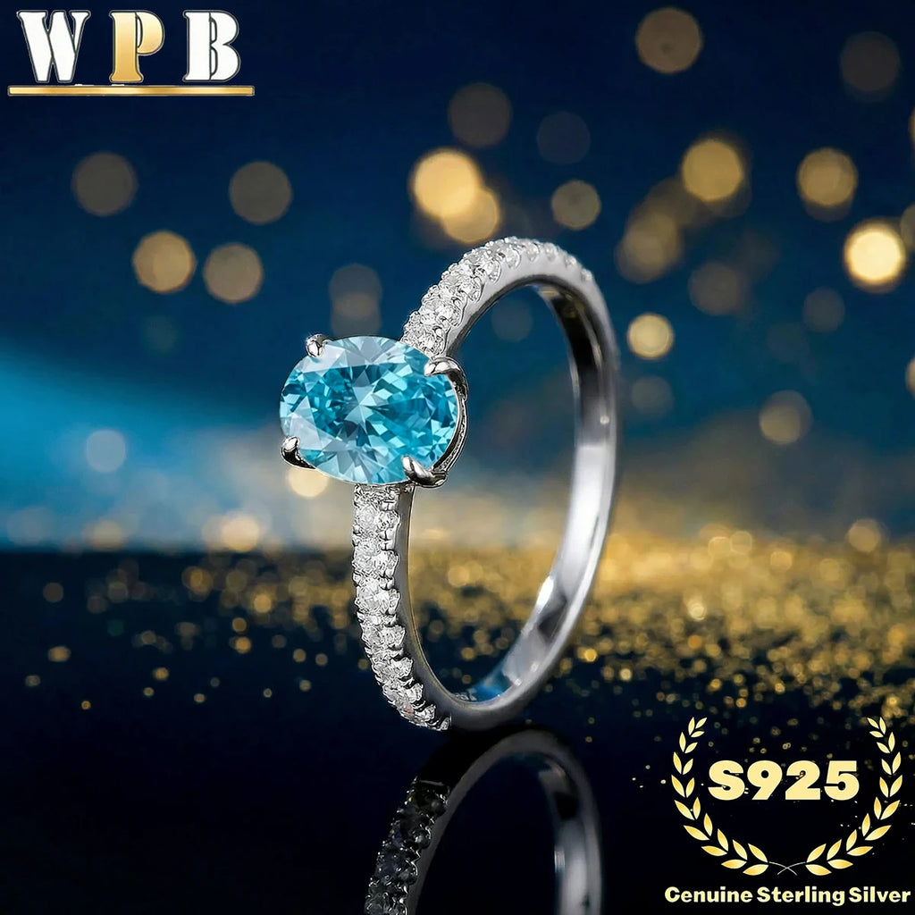 S925 Sterling Silver Ring 5x7mm Sparkling Oval Cut Paraiba Green&Blue CZ Luxury Elegant Gift for Valentine's Day and Birthday‌