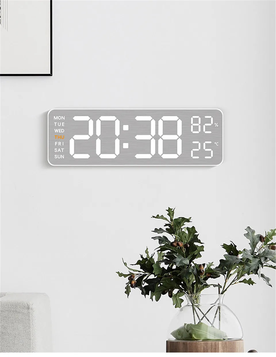 Mirror Brushed Finish Wall Clock Premium Feel Silent Wall Clock Table Alarm Clock Temp Display Bedroom Office Living Room Decor