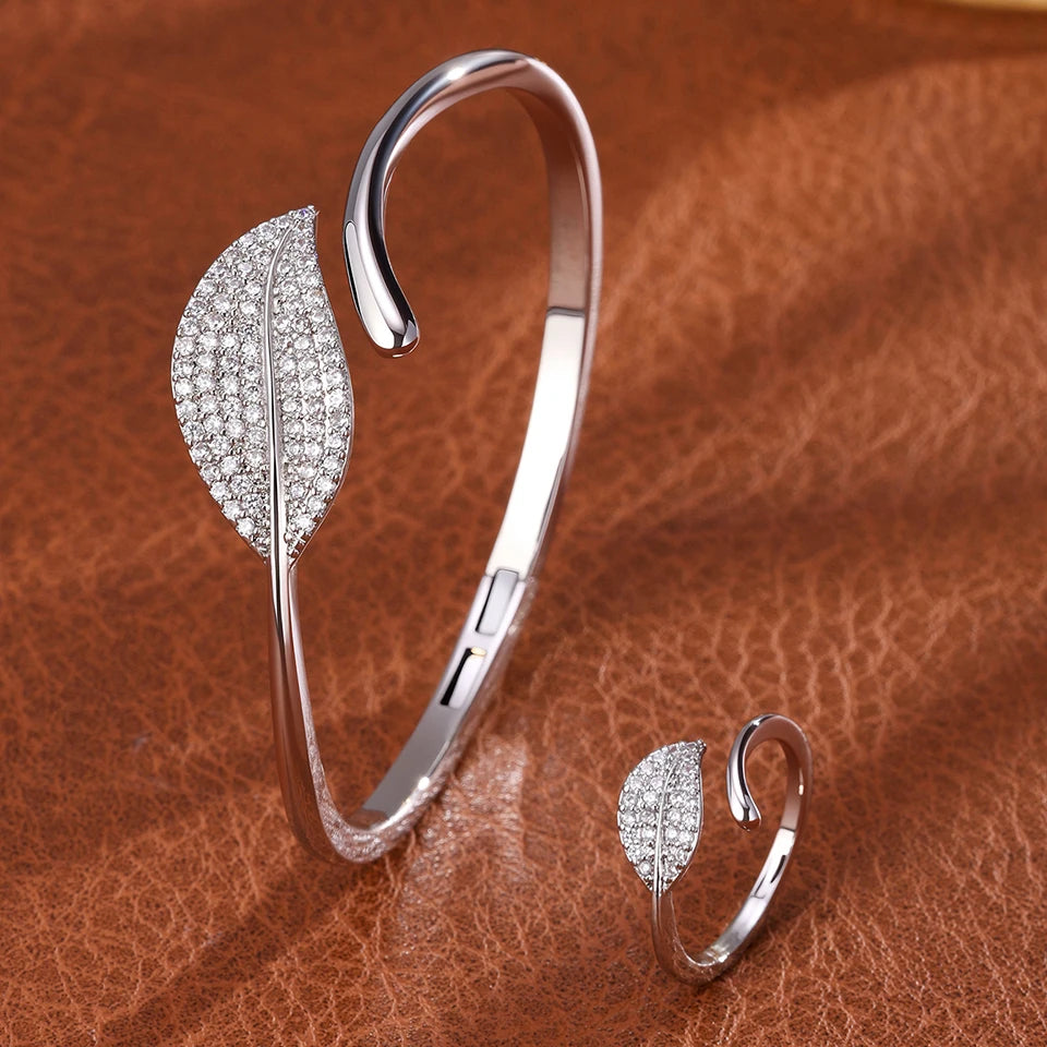 ZAKOL 9 Styles Slivery Open Bracelet Ring Jewelry Set Luxury Shiny Zircon Middle East Trendy Jewelry for Women Gift