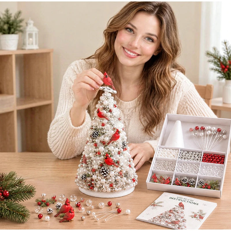 DIY Bead Christmas Tree Craft Kit Santa Claus Bead Craft Tabletop Xmas Ornament Handmade Holiday Home Decor Gift For Craft Lover