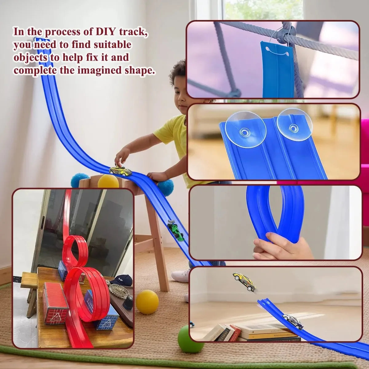 Soft Rubber Track Racing Car Toy Set, DIY Assembly Track, Educational Building Toys for Kids, Battery-Free Race Car Games