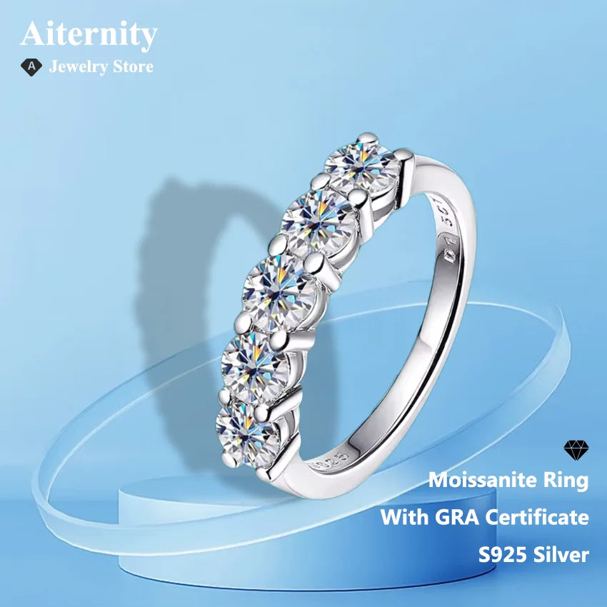D VVS1 Moissanite Ring 925 Sterling Sliver With GRA Certificate Eternity Band Wedding Engagement Rings For Women And Men