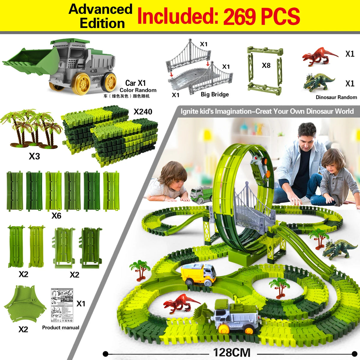 Dinosaur Toy Race Track Featuring Flexible Tracks Electric Cars Magic Climbing Flexible Rail Car Educational Puzzle Toy for Kids