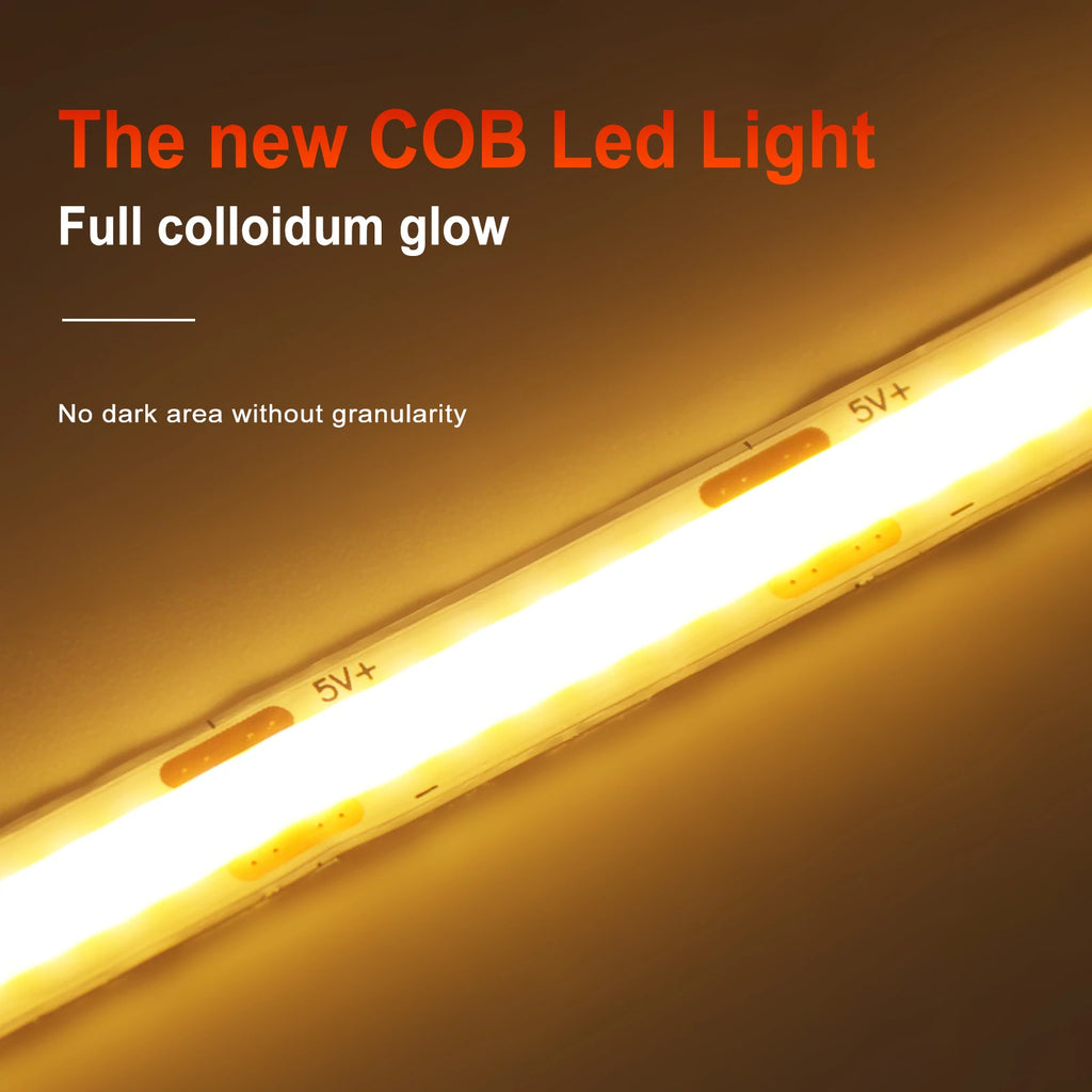 5V COB LED Strip Light 320LEDs/M Touch Sensor Dimmable USB Flexible LED Ribbon Adhesive Tape DIY Mirror TV Backlight Night Light