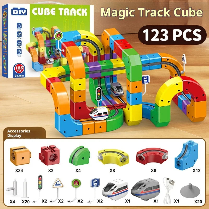 Electric Magnetic Track Set with Anti-Gravity Vehicles 100+ Piece STEM Building Toy Creative DIY Railway Model Gift For Kids