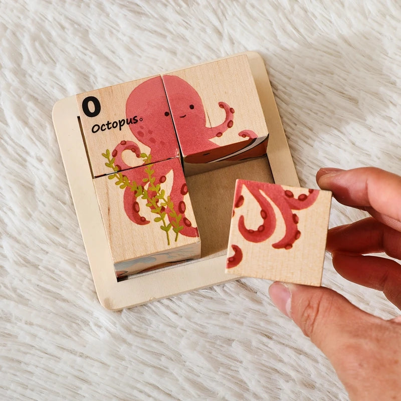 Baby Wooden Blocks Toy Children Six Side Cube Jigsaw Puzzles Game Animal Traffic Cognize Early Learning Educational Toy Kid Gift