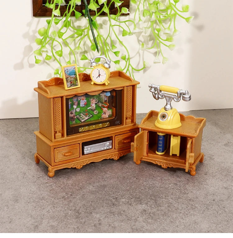 DIY Forest Family 1/12 Kitchen Furniture Bathroom Bedroom Bakeware Sets Miniature Model Dollhouse Accessories Refrigerator Gift