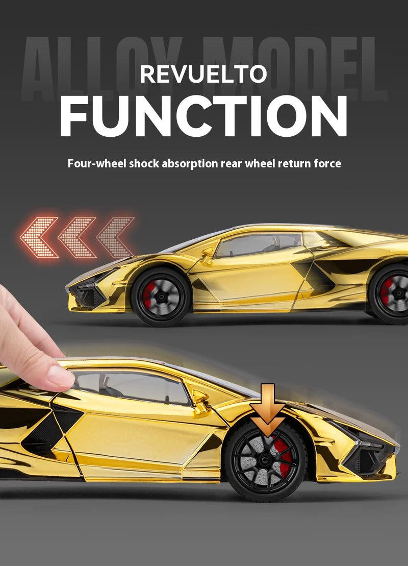 1:24 Lamborghini Revuelto Spray Plating Version With Water Spray, Fog Effect Realistic Simulation Alloy Model Boy Gift