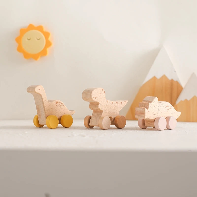 Wooden Montessori Toys Animal Block Dragging Stars Moon Surround Train  Hand Coordination Stacking Toy Handmade Decoration Gifts