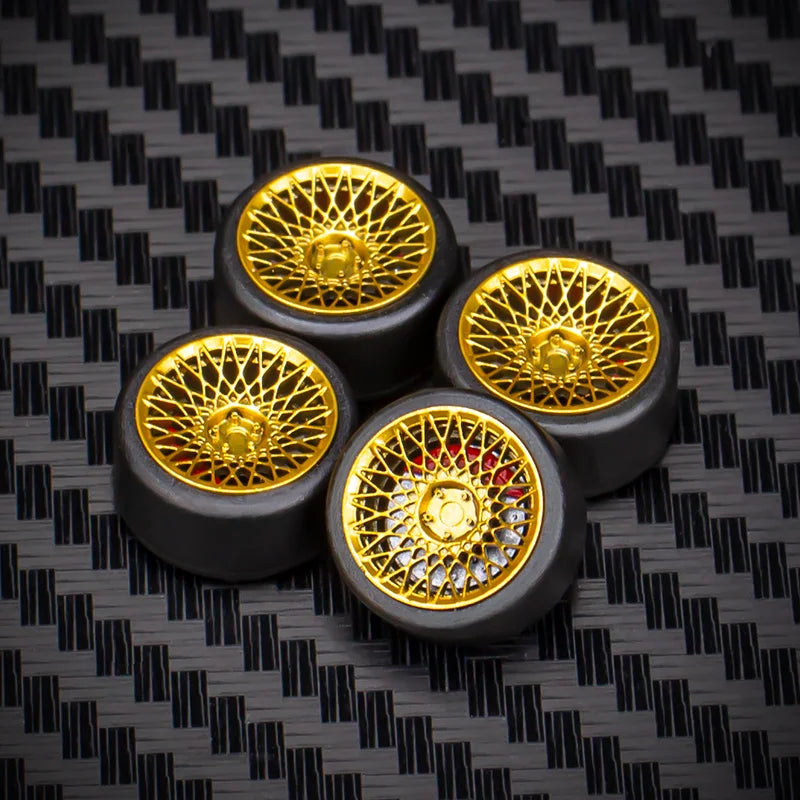 1/64 Car Model Bearing Wheels 9.8mm 10.8mm Rubber Tires W Brake Disc Caliper Axles Modify Spare Parts for 1:64 Cars
