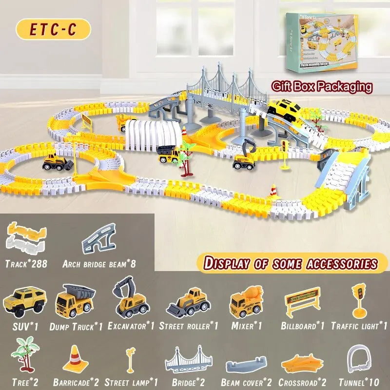 DIY Building Block Track Splicing Puzzle Toy, Electric Track Toy Engineering Minin Car Set Puzzle Kids Toys Track Car Train Toys