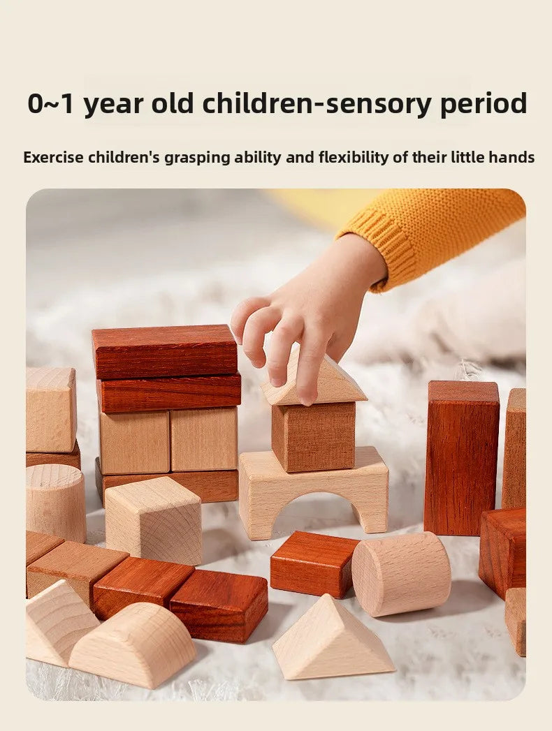 Kawaii 100Pcs Unpainted Beech Wooden Large Building Blocks Toddler Stacking Construction Preschool Educational Gift