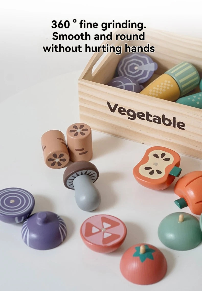 Children's Wooden Fruits and Vegetables, Joyful Play at Home Toys, Wooden Simulation Kitchen Toys, Girls Cooking Food