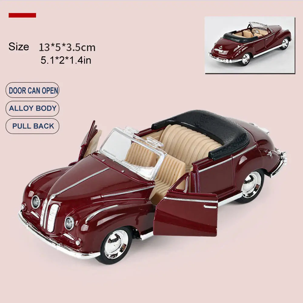 1:32 Alloy Diecast Cabriolet Vintage Car Model Classic Pull Back Car Miniature Vehicle Replica For Collection Decorate Gifts kid