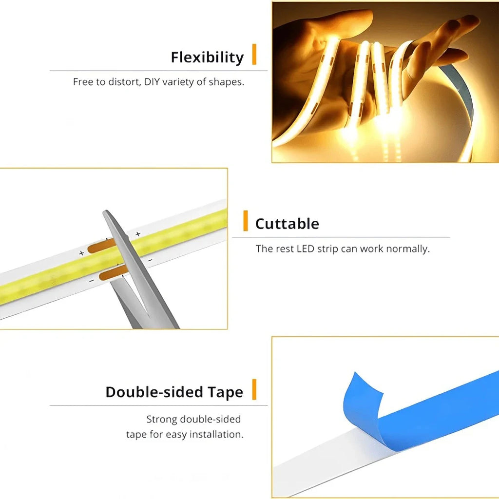 USB LED Strip Lights 5V 320LEDs/M Warm White COB LED Strip Flexible Lamp Tape DIY TV Mirror Backlight Kitchen Room Lighting