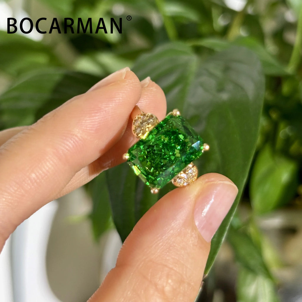 Bocarman Rectangular Ice Cut Mint Green Cubic Zirconia Copper Ring For Women Vintage Engagement Wedding Adjustable Jewelry