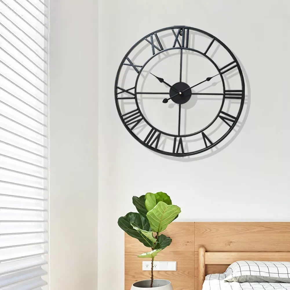 3D Roman Numerals Clock Iron Art Wall Hanging Clock Time Display Metal Silent Clock Room Arrangement Wall Ornament Home Decor