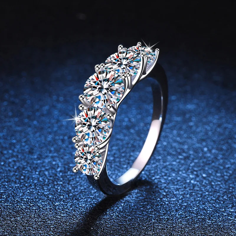 18k Plated 3.6CT All Moissanite Rings for Women 5 Stones Sparkling Diamond Wedding Band S925 Sterling Silver Jewelry GRA
