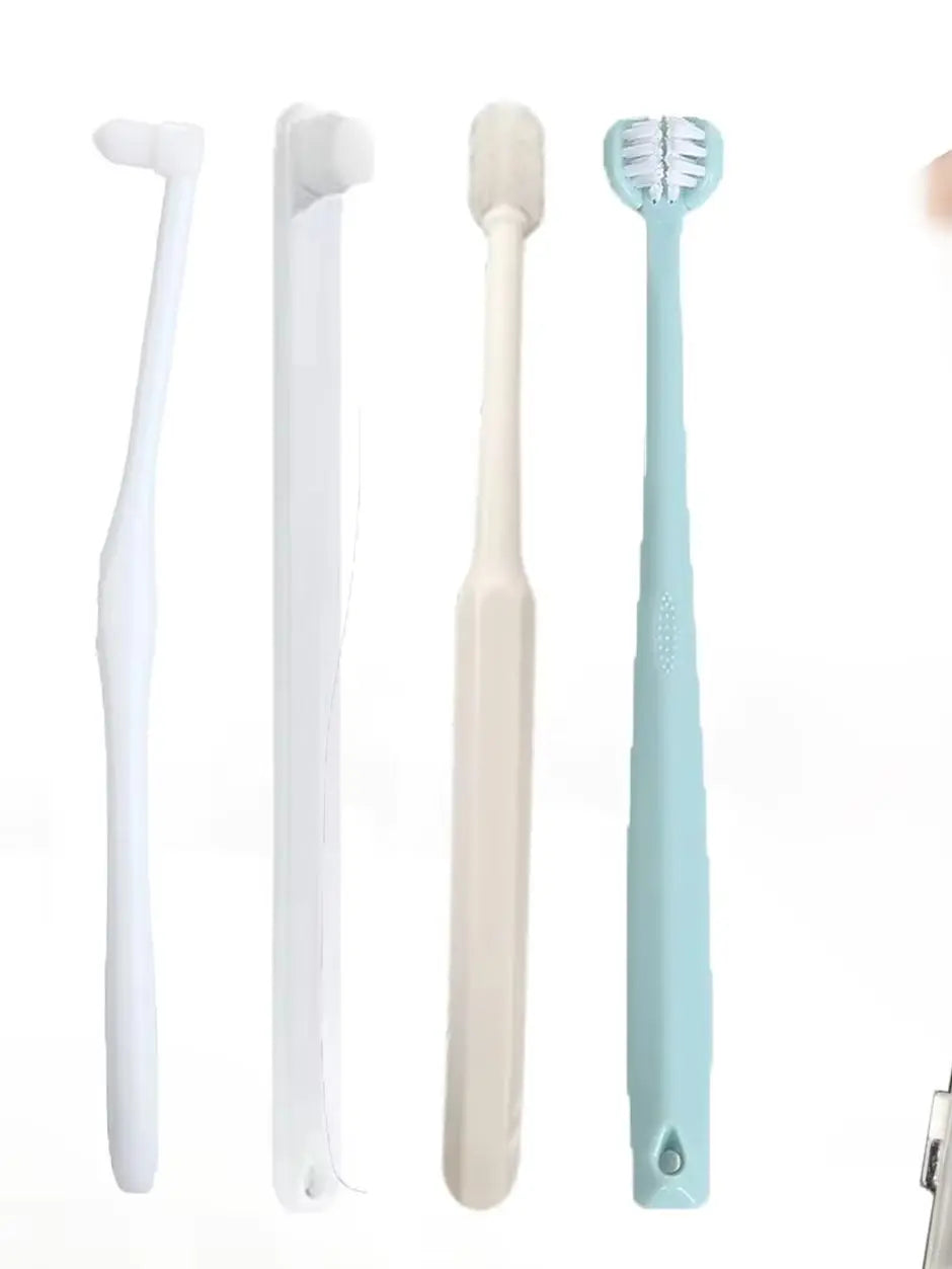 Dog & Cat Toothbrush Kit Triple Head and 360 Degree Pet Tooth Brushes Multi-Angle Dental Cleaning Brushes with 2 Storage Box for