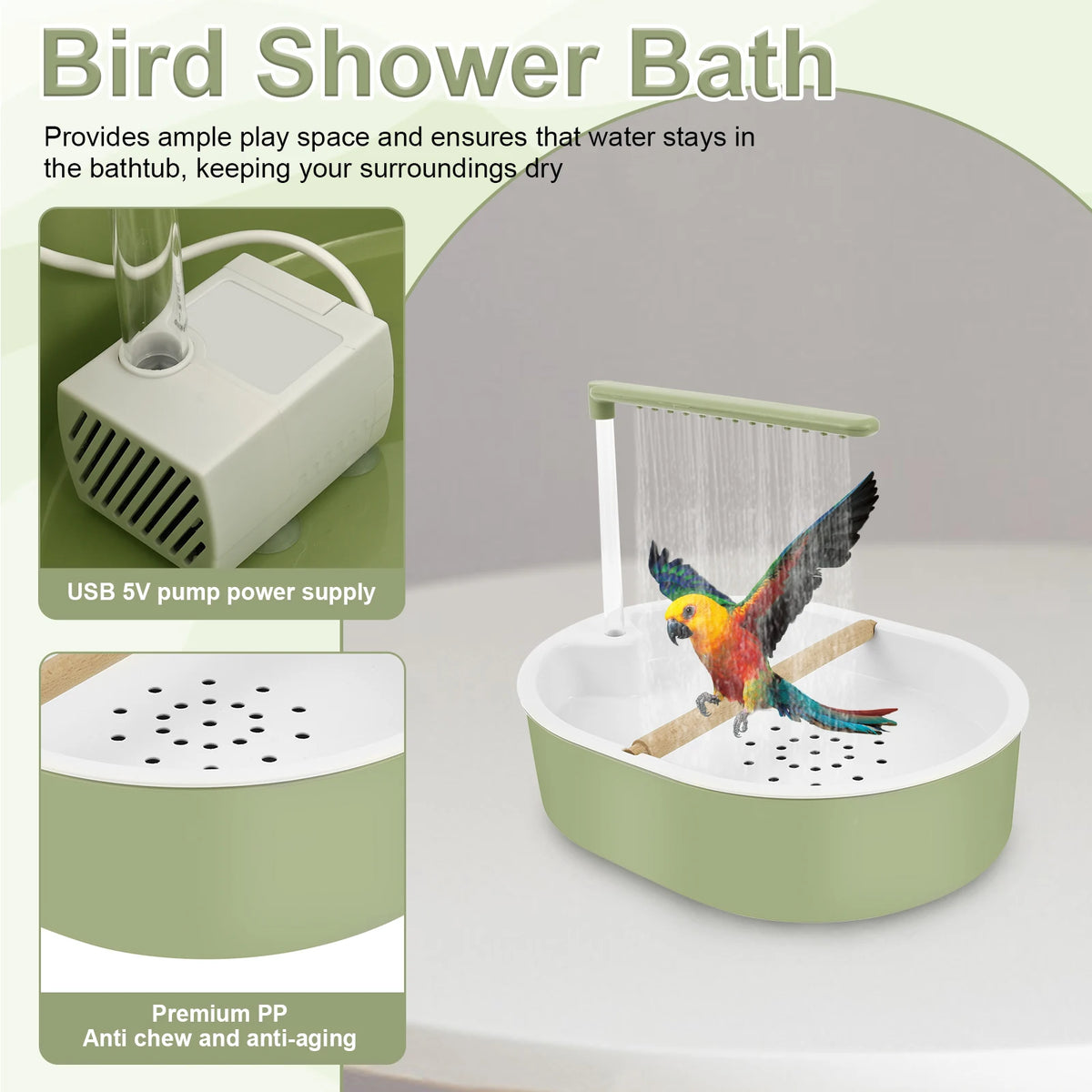 Parrot Automatic Shower Pet Bird Bath Cage Basin USB Electric Circulating Water Bird Bathtub for Lovebird Cockatiel Birds Toy